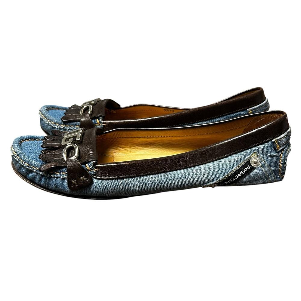 RARE Vintage Dolce & Gabbana Y2K Denim Slip On Moccasins Womens 39 / US 9 - Picture 5 of 12
